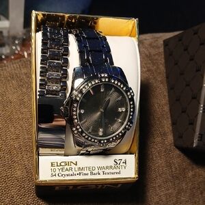 Elgin Silver Tone Men's Watch with Crystal Accents
